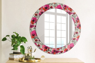 Miroir rond avec décoration Coquelicots roses