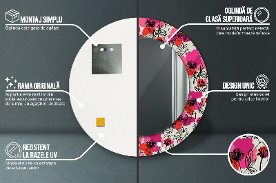 Miroir rond avec décoration Coquelicots roses