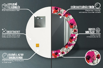 Miroir rond avec décoration Coquelicots roses