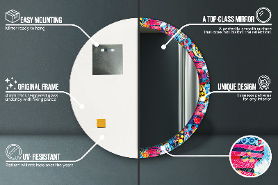 Miroir rond imprimé Gribouillages colorés