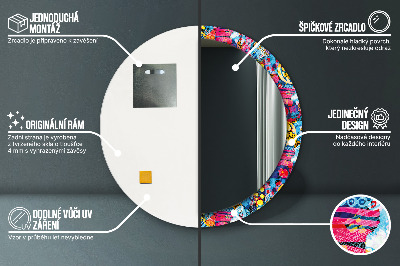 Miroir rond imprimé Gribouillages colorés