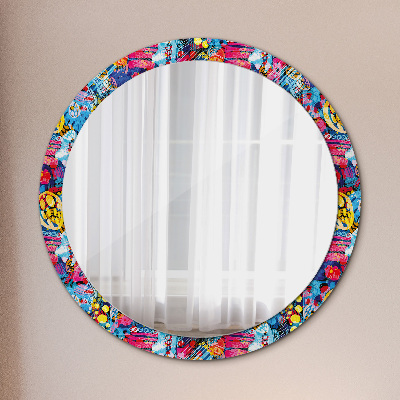Miroir rond imprimé Gribouillages colorés