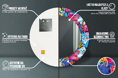 Miroir rond imprimé Gribouillages colorés