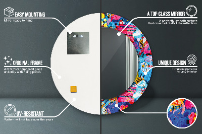 Miroir rond imprimé Gribouillages colorés