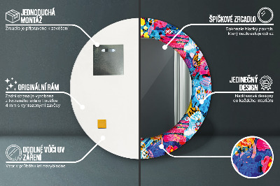 Miroir rond imprimé Gribouillages colorés