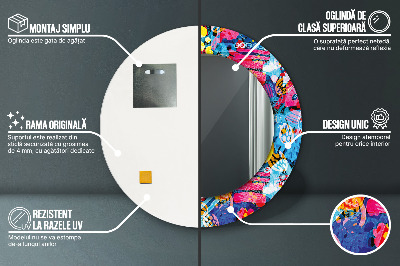 Miroir rond imprimé Gribouillages colorés