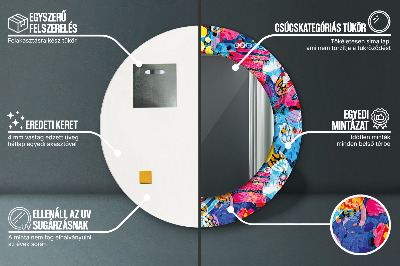 Miroir rond imprimé Gribouillages colorés