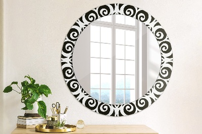 Miroir rond avec décoration Ornement géométrique noir