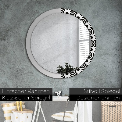 Miroir rond avec décoration Ornement géométrique noir