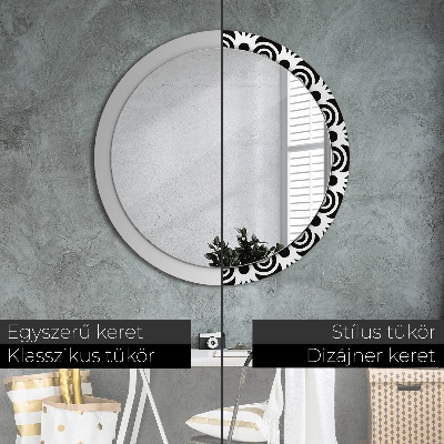 Miroir rond avec décoration Ornement géométrique noir