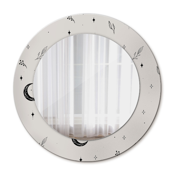 Miroir rond imprimé Plantes à fleurs griffonnées