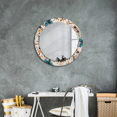 Miroir rond avec décoration Motifs de fleurs de la jungle