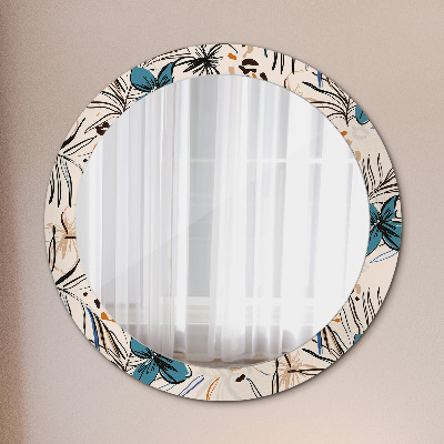 Miroir rond avec décoration Motifs de fleurs de la jungle