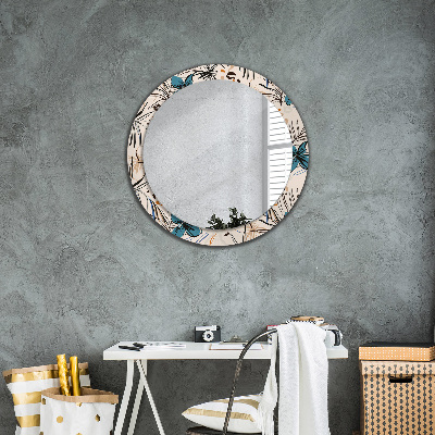 Miroir rond avec décoration Motifs de fleurs de la jungle