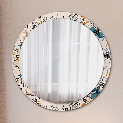 Miroir rond avec décoration Motifs de fleurs de la jungle