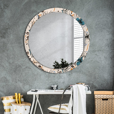 Miroir rond avec décoration Motifs de fleurs de la jungle