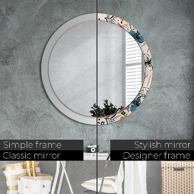 Miroir rond avec décoration Motifs de fleurs de la jungle