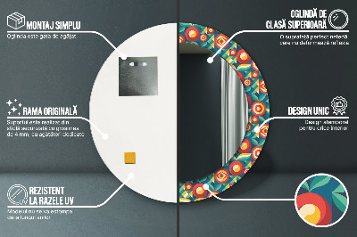 Miroir rond imprimé Fruits et feuilles géométriques
