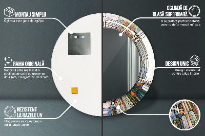 Miroir rond imprimé Vitrail abstrait