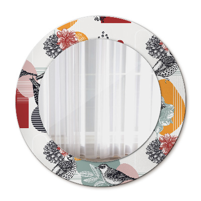Miroir rond avec décoration Abstraction avec des oiseaux