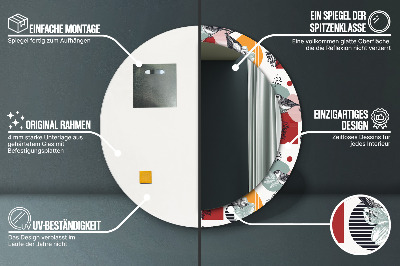 Miroir rond avec décoration Abstraction avec des oiseaux