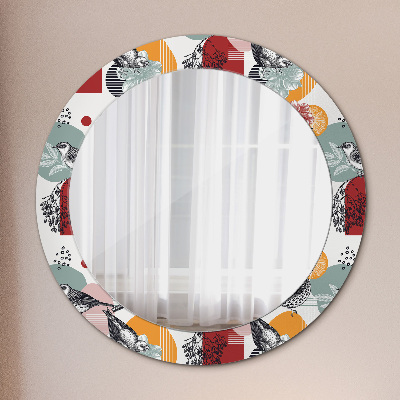 Miroir rond avec décoration Abstraction avec des oiseaux