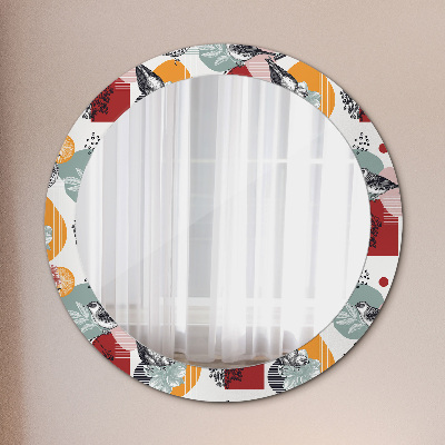 Miroir rond avec décoration Abstraction avec des oiseaux