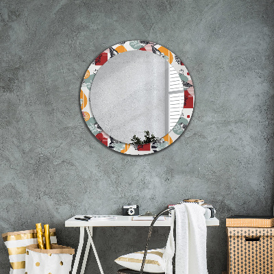 Miroir rond avec décoration Abstraction avec des oiseaux