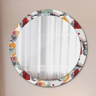 Miroir rond avec décoration Abstraction avec des oiseaux