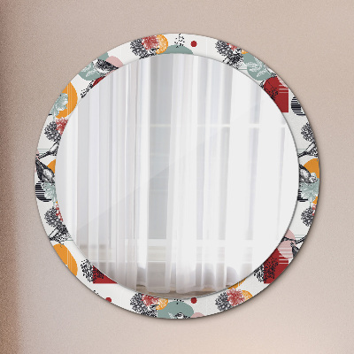 Miroir rond avec décoration Abstraction avec des oiseaux