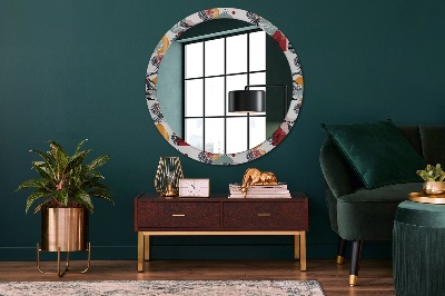 Miroir rond avec décoration Abstraction avec des oiseaux