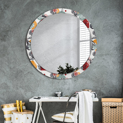 Miroir rond avec décoration Abstraction avec des oiseaux