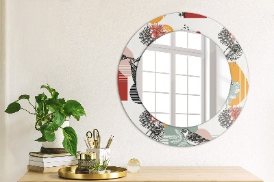 Miroir rond avec décoration Abstraction avec des oiseaux