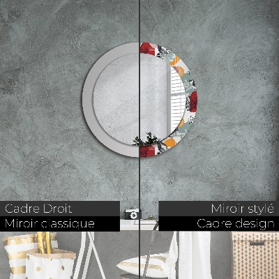 Miroir rond avec décoration Abstraction avec des oiseaux