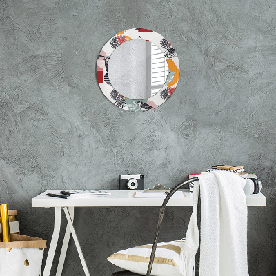Miroir rond avec décoration Abstraction avec des oiseaux