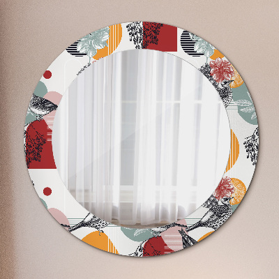 Miroir rond avec décoration Abstraction avec des oiseaux