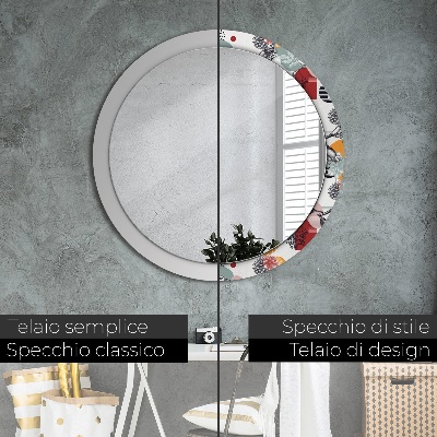 Miroir rond avec décoration Abstraction avec des oiseaux