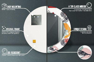 Miroir rond avec décoration Abstraction avec des oiseaux