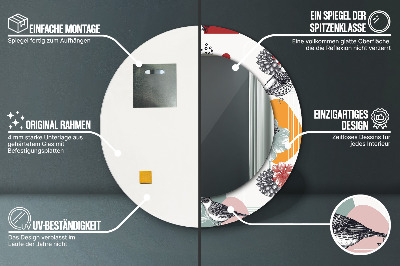 Miroir rond avec décoration Abstraction avec des oiseaux