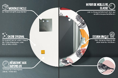 Miroir rond avec décoration Abstraction avec des oiseaux