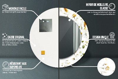 Miroir rond avec décoration Fleurs sauvages
