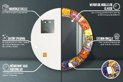 Miroir rond imprimé Vitraux colorés