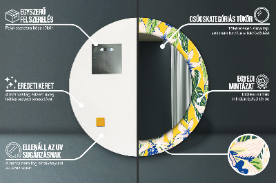 Miroir rond avec décoration Orchidées bleues et jaunes