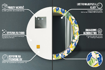 Miroir rond avec décoration Orchidées bleues et jaunes