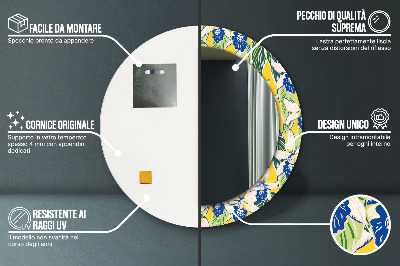 Miroir rond avec décoration Orchidées bleues et jaunes