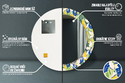 Miroir rond avec décoration Orchidées bleues et jaunes