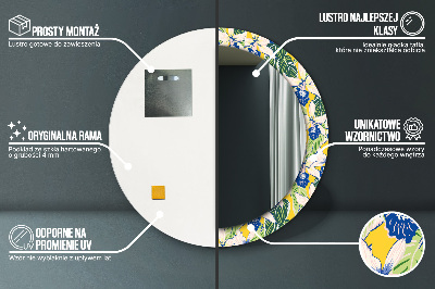 Miroir rond avec décoration Orchidées bleues et jaunes