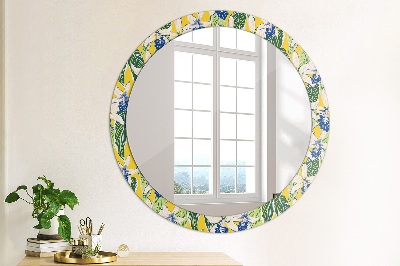 Miroir rond avec décoration Orchidées bleues et jaunes