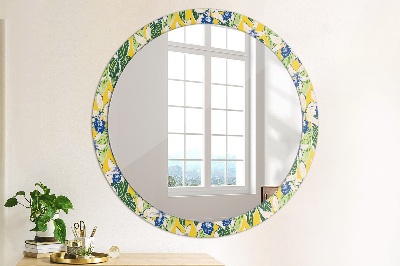 Miroir rond avec décoration Orchidées bleues et jaunes