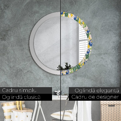 Miroir rond avec décoration Orchidées bleues et jaunes